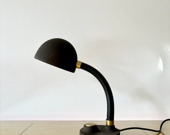 lampe de table vintage, Hillebrand, Allemagne, années 1970, Mid Century, Design industriel, Bauhaus, laiton, métal, lampe col de cygne vintage