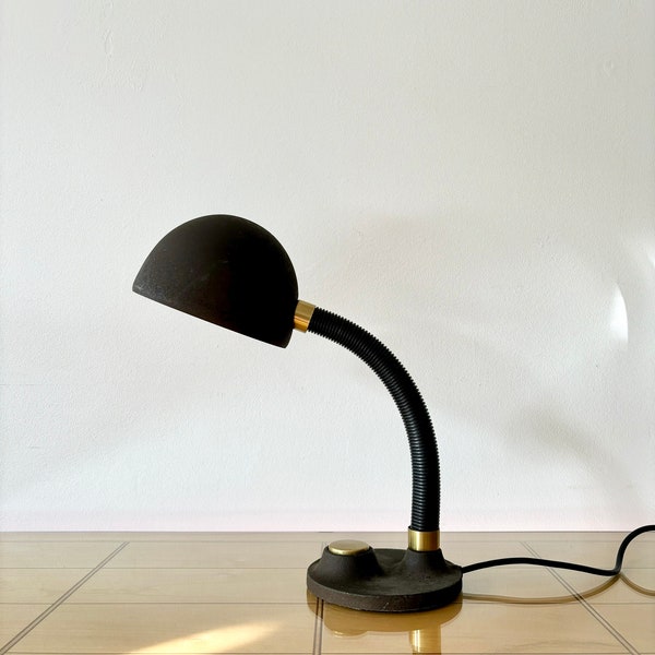 Vintage Table lamp, Hillebrand, Germany, 1970s, Mid Century, Industrial design, Bauhaus, brass, metal, vintage gooseneck lamp