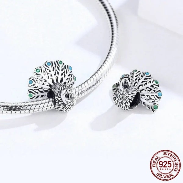 Cute 3D Opening Peacock Metal Beads Charm fit Luxury Brand Original Silver 925 Bracelet Bangle 3mm Jewelry handmade charms