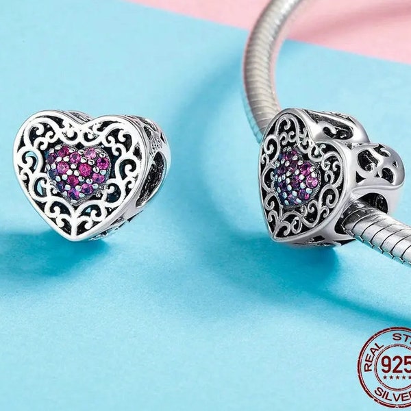 Original 925 Sterling Silver Vintage Heart Shape Love Beads Fit Charms Bracelet Jewelry Mother's Day GIFT handmade charms