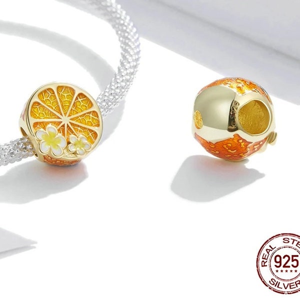 Gold Cherry Blossom Lemon Fruit 925 Sterling Silver Charm Pendant for Original Bracelet Bangle Women Gift Jewelry handmade charms