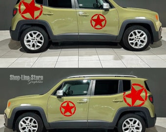 Jeep Renegade Star Upright Worn Effect Stickers – 20cm, 2 Pcs, Black, Made In Italy