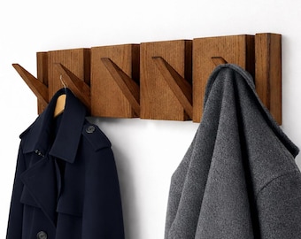 Ash Wood Coat Rack for Heavy Winter Coats | Piano Hooks | Flip Down Wall Hoooks | Sturdy Wall Mounted Rack