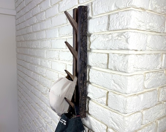 Organizer for Baseball Caps With Natural Tree Bark, Wall Hanger for Clothes and Hats