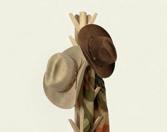 Vertical Ash Wood Cowboy Hat Rack for Wall, Baseball Cap Holder, Hat Hanger, Vertical Piano Hooks