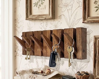 Cottagecore Wooden Key Holder | Handmade Ash Wood Wall Hooks | Rustic Home Entryway Decor | Nature Inspired Housewarming Gift