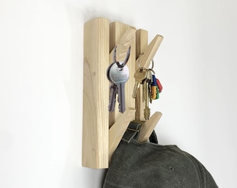 Minimalist Key Holder | Wood Key Rack  | Entryway Organizer with Key Hooks |