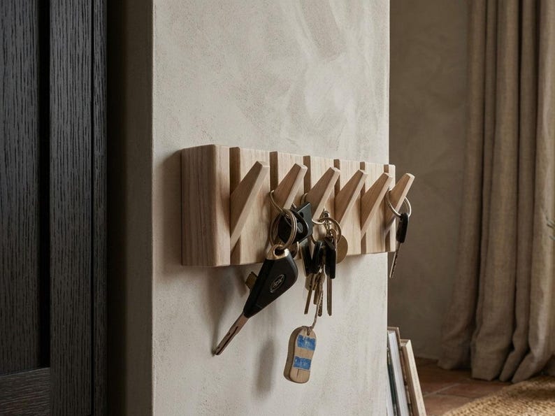 Wood Key Rack | Modern Flip Down Key Hook Organizer | Wooden Key Holder ...
