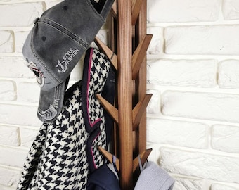 Jacket and Winter Clothes Organizer, Wooden Coat Rack for Wall, Vertical Wall Hooks for Entryway