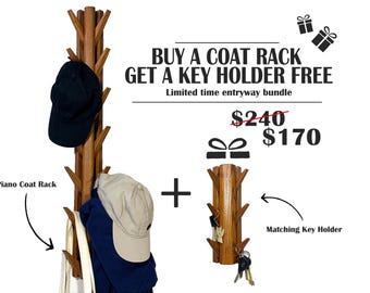 Wooden Wall Hook Set Housewarming Gift, Piano Coat Rack and Key Holder Set, Ash Wood Entryway Organizer , New Home Gift