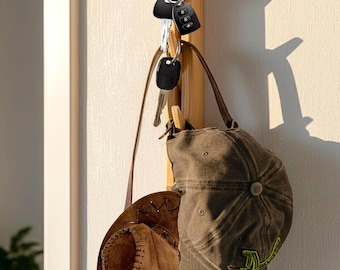 Wooden Coat and Key Rack Wall Mounted | Entryway Organizer with Hooks | Minimalist Wood Key Holder
