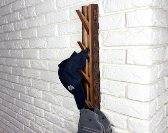 Wooden Hooks With Natural Tree Bark, Wall Hanger for Clothes and Hats