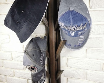 Handmade Ash Wood Hat Rack, Flip Down Wall Hook Organizer