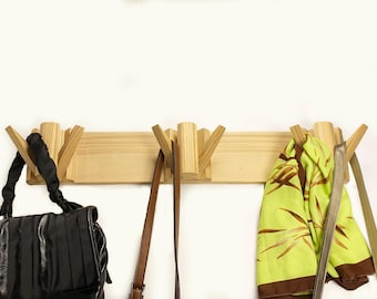 Natural coat hooks, wall mounted organizer, flip down wall hooks, wooden coat hanger