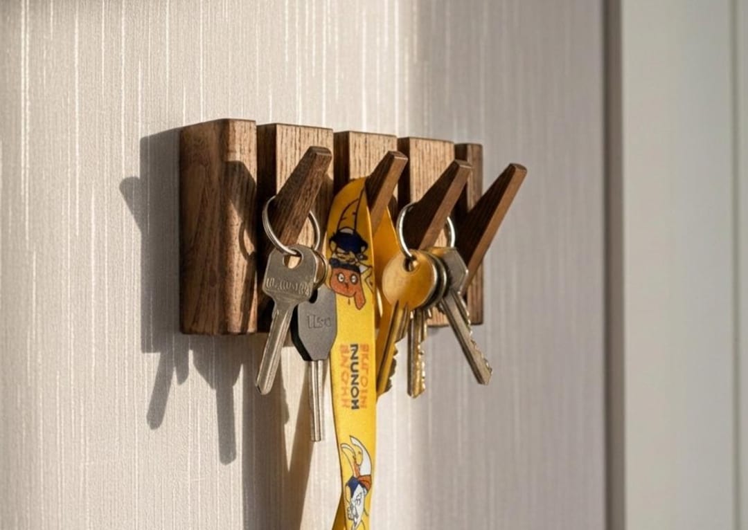 Wood Key Rack | Modern Flip Down Key Hook Organizer | Wooden Key Holder ...