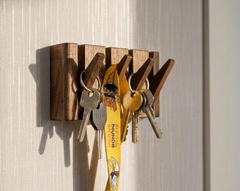 Wood Key Rack | Modern Flip Down Key Hook Organizer | Wooden Key Holder for Wall