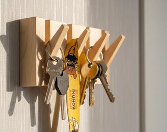 Wooden Key Holder for Wall | Entryway Organizer with Key Hooks | Wood Key Rack