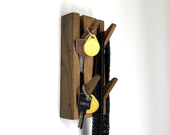 Ash Wood Key Holder for Wall | Minimalist Key Holder | Wood Key Rack  | Entryway Organizer with Key Hooks
