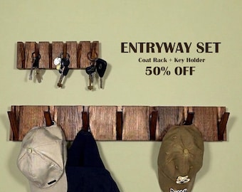 Wooden Wall Hook Set Housewarming Gift, Piano Coat Rack and Key Holder Set, Ash Wood Entryway Organizer , New Home Gift