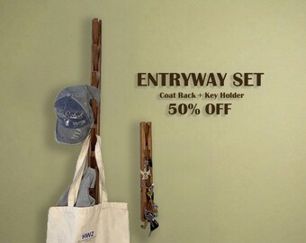 Ash Wood Entryway Set – Coat Rack + Key Holder (50% OFF)