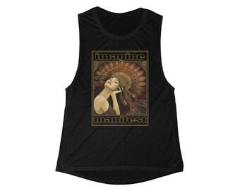 Women's Flowy Scoop Muscle Tank "Imagine - Manifest" | Positive Affirmations |  Inspirational  Motivational Gift | Gift for Encouragement |
