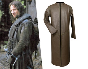 Traje de Aragorn Duster El Señor de los Anillos Cosplay abrigo de cuero largo, gabardina de aspecto antiguo inspirada en la película