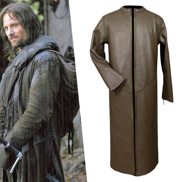 Aragorn Costume Duster Lord of the Rings Cosplay Long Leather Coat, Movie Inspired Old Look Trench Coat