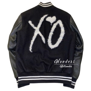 The Weeknd XO Varsity Jacket The Weeknd Award Tour XO Black Letterman Jacket zdjęcie 4