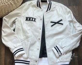 Weeknd XO Varsity Jacket | 2015 The Weeknd Roots XO White Lambskin Leather Varsity Tour Jacket