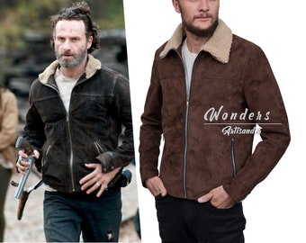 The Walking Dead Cosplay Rick Grimes Brown Suede Leather Jacket