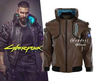 Cyberpunk 2077 Costume V Jacket Blouson aviateur en cuir cosplay marron - Déguisement authentique à l'écran