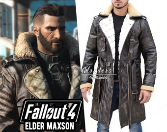 Elder Arthur Maxson Coat Cosplay Fallout 4 Costume Leather Coat