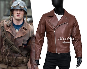 Captain America The First Avenger Cosplay Steve Rogers Brown Leather Jacket