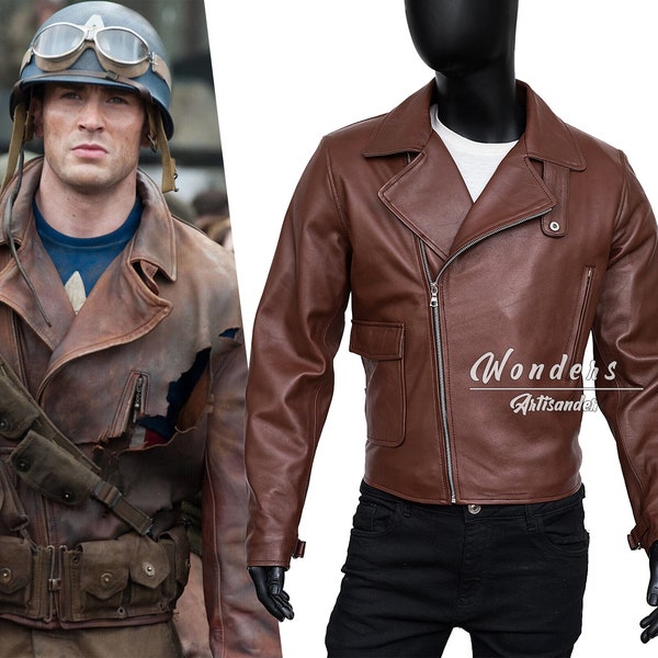 Captain America The First Avenger Cosplay Steve Rogers Brown Leather Jacket