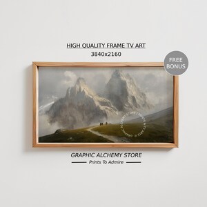 Mountain Peaks Frame TV Art Vintage Misty Atmosphere Fog Clouds, Beautiful Landscape, Gift, Holiday, 4K, High Quality GraphicAlchemyStudio