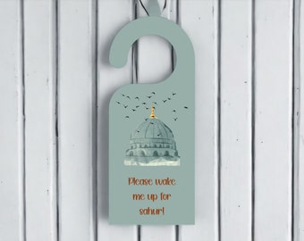 Ramadan Door Hanger for Muslim Kids, First Sahoor Decoration for Little Muslims, Mosque Theme Door Hanger Islamic Decoration, 300 dpi