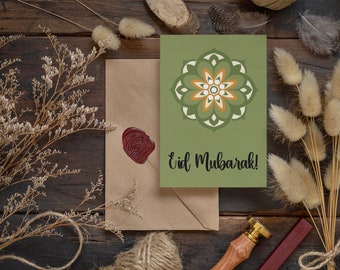 Eid Mubarak Card with Moroccan Style, Ethnic Design Eid Cards for Muslims, Eid Al-Fitr, Eid Al-Adha Cards Traditional Printable Design