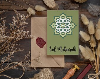 Eid Mubarak Card with Moroccan Style, Ethnic Design Eid Cards for Muslims, Eid Al-Fitr, Eid Al-Adha Cards Traditional Printable Design