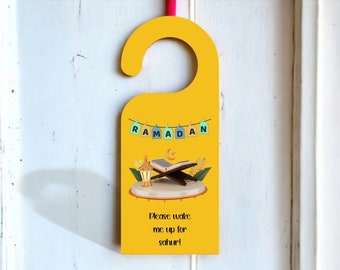 Ramadan Door Hanger for Muslim Kids, First Sahoor Decoration for Little Muslims, Yellow Ramadan Printable Islamic Decoration, 300 dpi