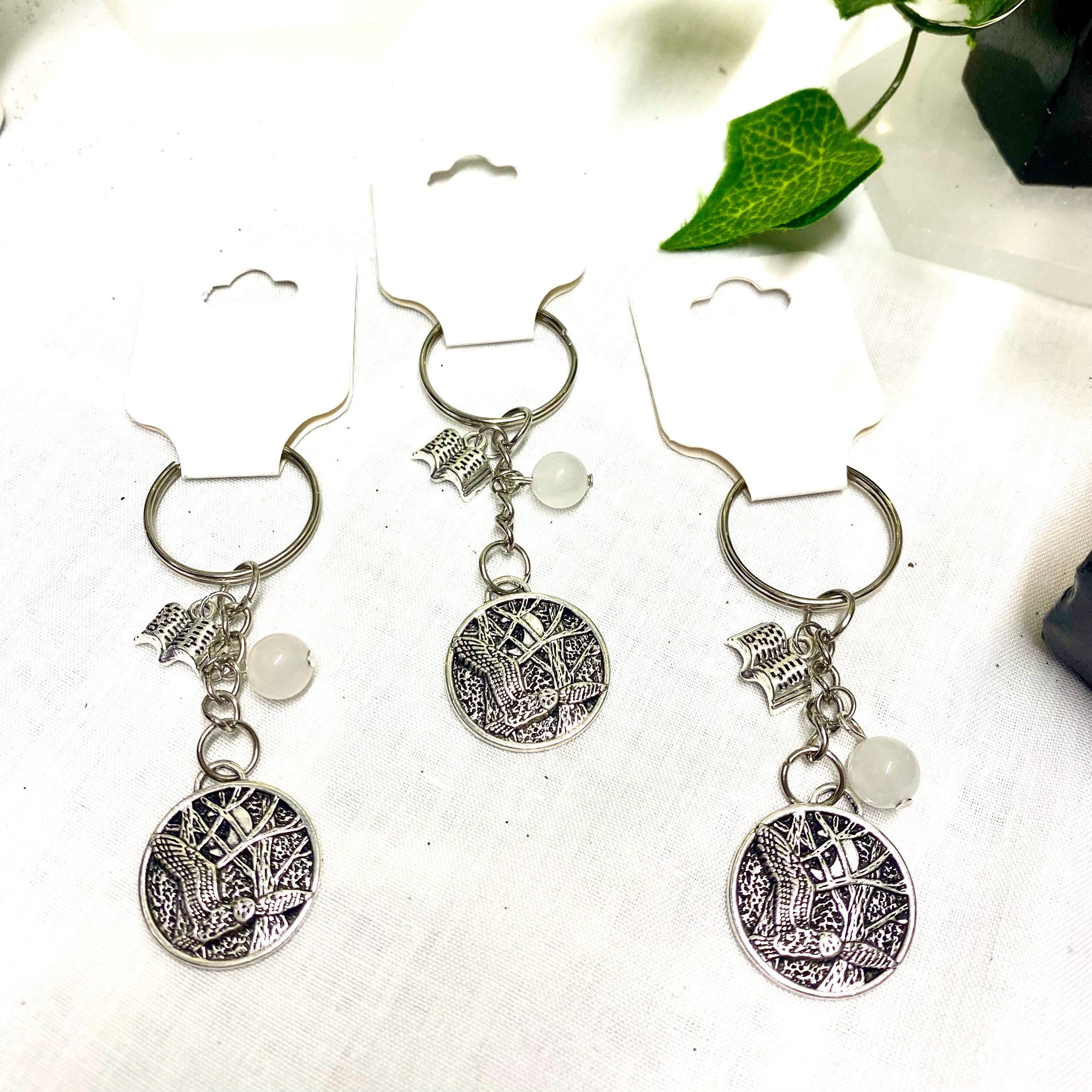 Inspired Labyrinth Night Owl Book Clear Quartz Gemstone Keyring