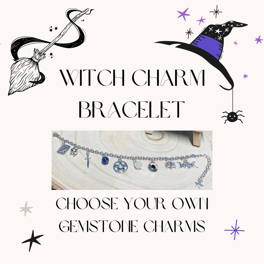 Witch Witchy Alternative Gothic Gemstone Charm Bracelet - Etsy UK