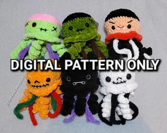 Crochet Pattern Only - Halloween Jellyfish Amigurumi Crochet Pattern (Digital PDF) with 6 Halloween Mods