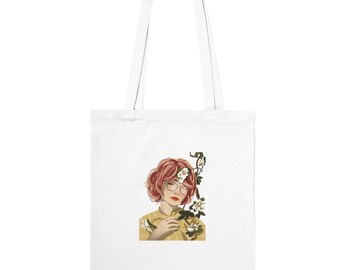 Classic cotton tote bag for girl and flower