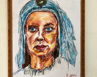 Bretonische Frau Pastell Auf Papier 10X13 "Zeichnung Direkt vom Künstler signiert