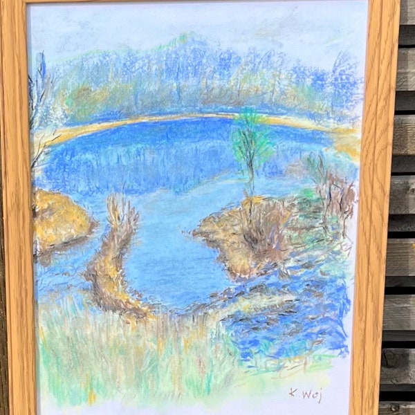 Landscape near Strzegom - soft pastels drawing A3 paper signed direct form artist Kamil Woj