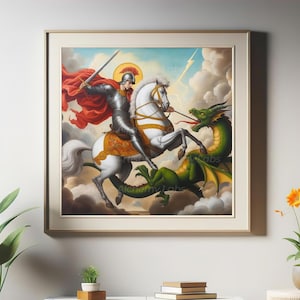 Saint George Digital Wall Art, Decorative Printable Graphic St. George, Dragon, Classicism Art Wall Decor Painting Print St. George | 0056
