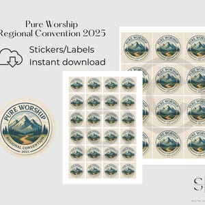 Adesivi stampabili Pure Worship Convention 2025, download digitale istantaneo - x24 quadrati o rotondi su A4
