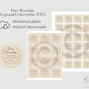 Pure Worship Convention 2025 Printable Stickers, Instant Digital Download - x24 square or round on A4