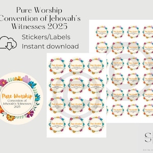 Autocollants imprimables Pure Worship Convention 2025, téléchargement numérique instantané | Témoins de Jéhovah | Imprimables JW | Convention spéciale JW