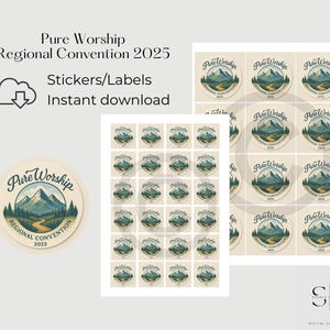 Pure Worship Convention 2025 Printable Stickers, Instant Digital Download - x24 square or round on A4
